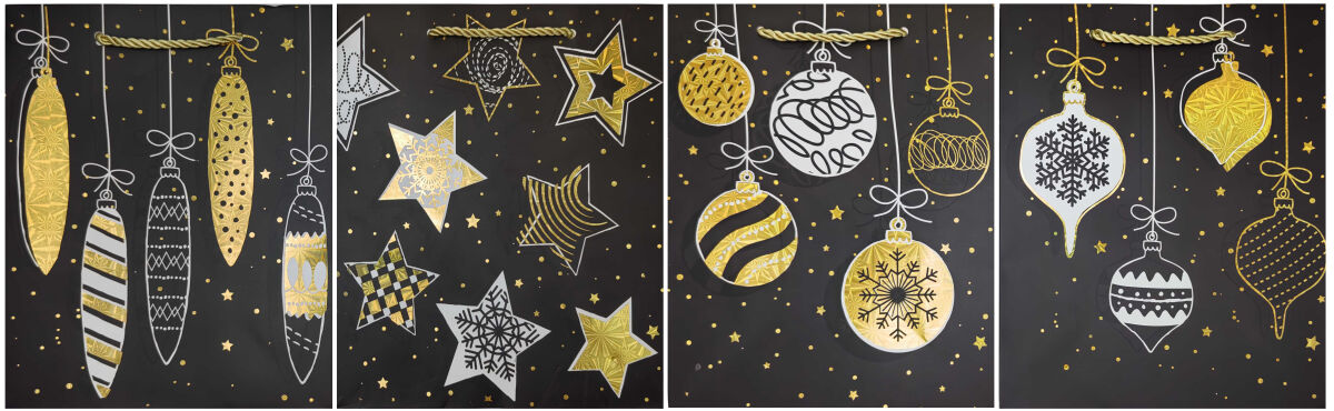 Пакет паперовий подарунковий Новорічний-чорно-золотий 23*18*8,5см, 210г/м2