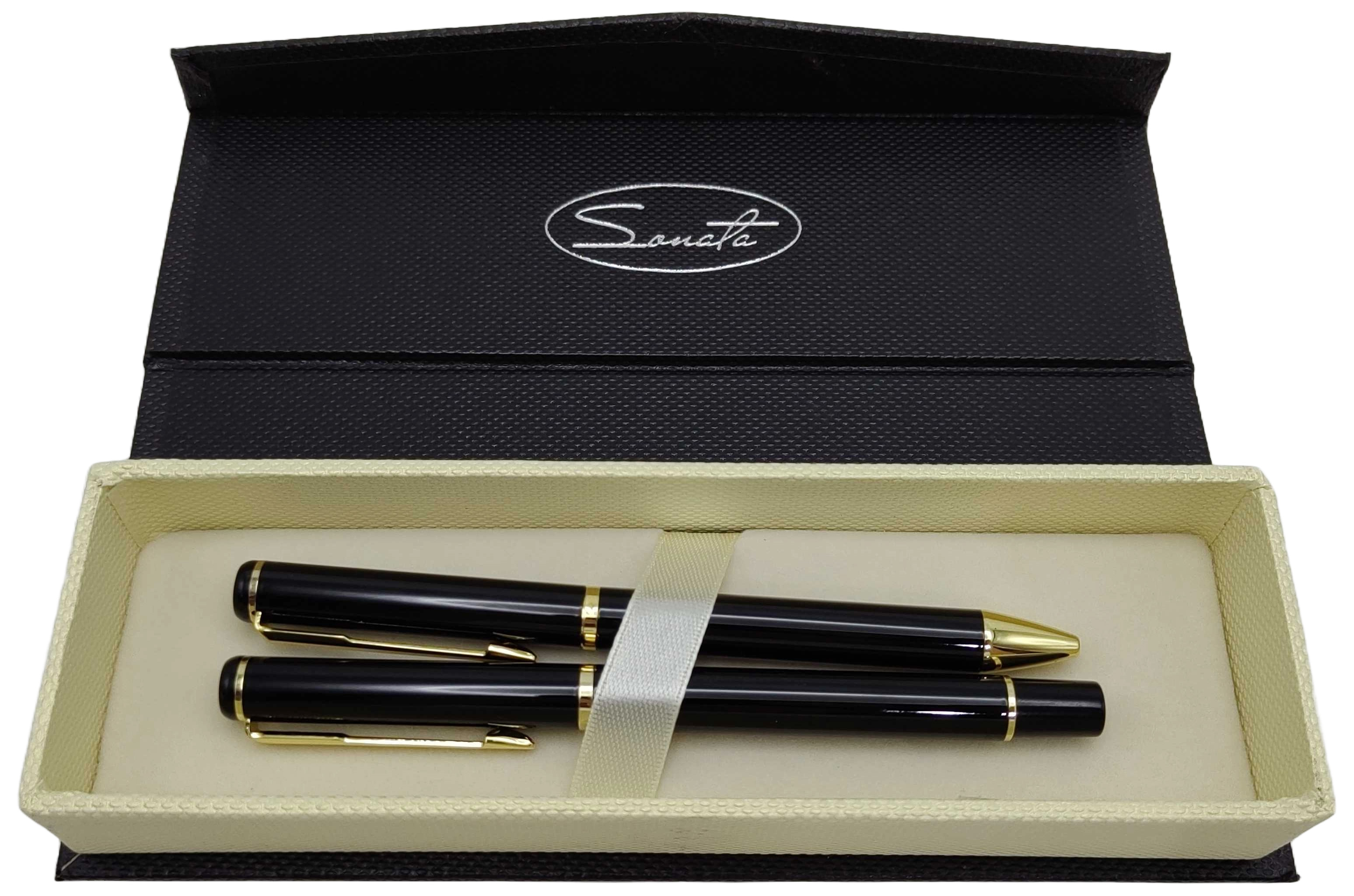Набор подарочный Sonata 2ручки шариковая+роллер_ чёрные с золотом