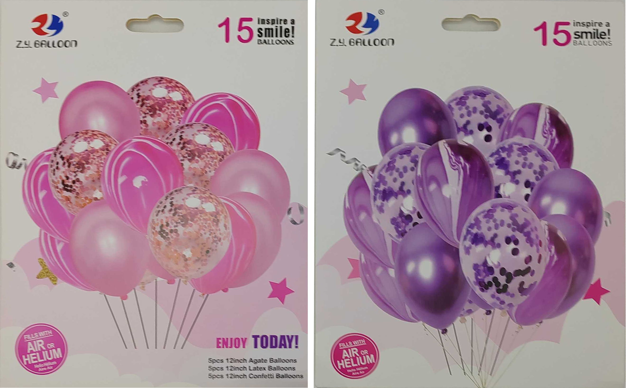 Н-р пов. куль -15шт.*30см=.металік.+мармуровий+з блискітками-рожеві,фіолетові