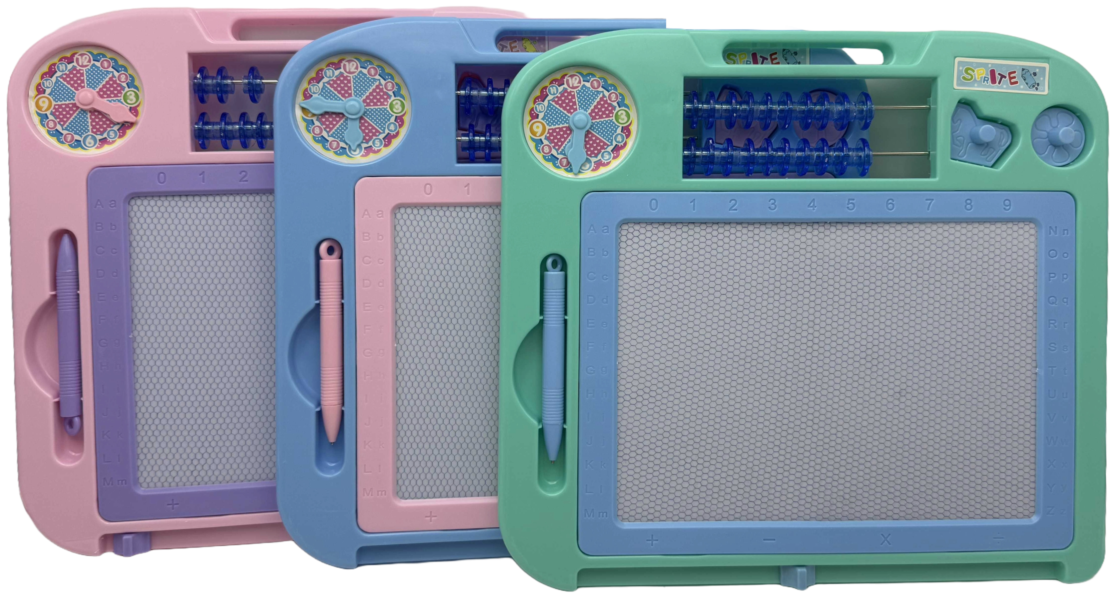 Дошка дитяча пиши-стирай зі штампиками, рахунками, годинником, 27*29 см