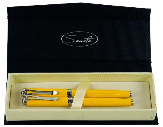 Набір подарунковий Sonata 2 ручки: ролер+чорнильна закрите перо_жовті