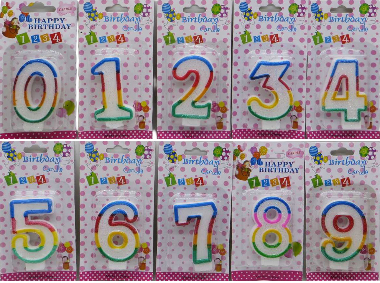 Свічки цифри на торт 0...9 райдужна обведення 7см (в уп-1цифра)