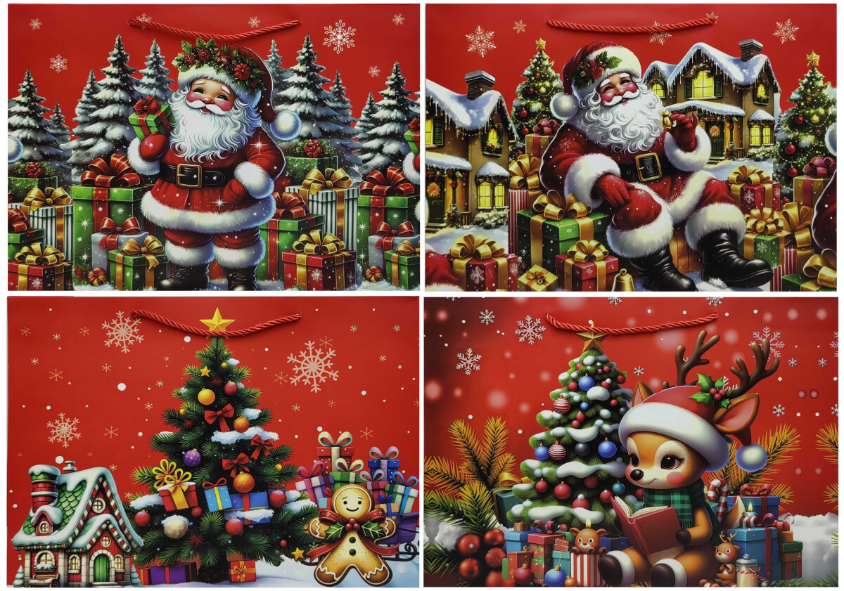 Пакет паперовий подарунковий Новорічний 35*26*11см,210г/м2 4в.(горизонтальн.)