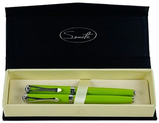Набір подарунковий Sonata 2 ручки: ролер+чорнильна закрите перо_зелені