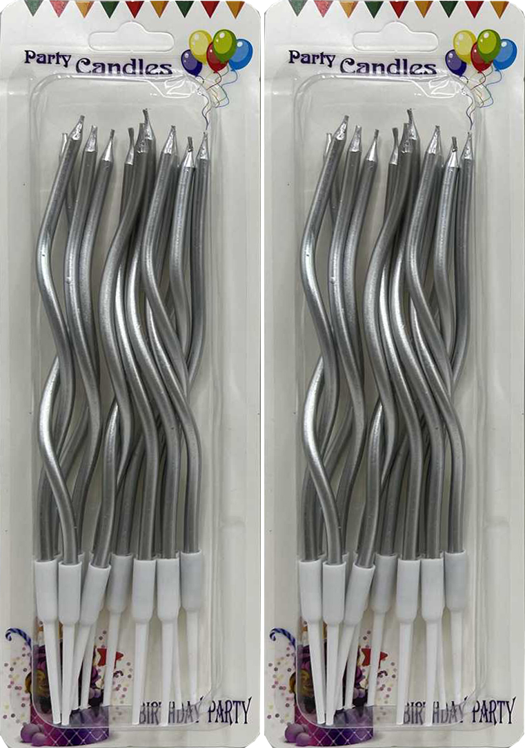 Свічка для торта спіралька срібло 16см 12шт.