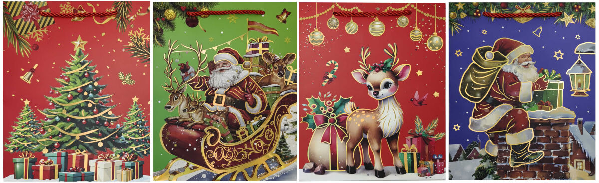 Пакет паперовий подарунковий Новорічний-золоте обведення 32*26*10см, 210г/м2