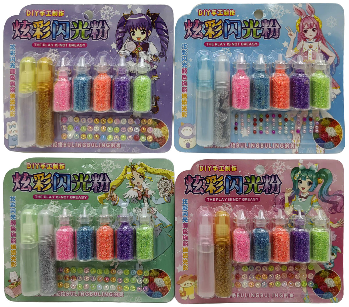 Клей з блиском, блискітками, стразами - 5кол.у блист.