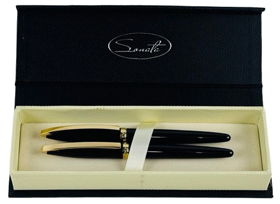 Набір подарунковий Sonata 2 ручки: ролер+чорнильна закрите перо_чорні